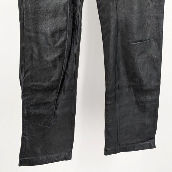 Vintage 90s y2k Leather Pants Bootcut Black Patchwork Zip Front Size 8 - Picture 9 of 9
